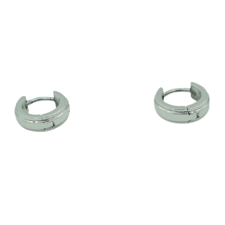 Cercei inox luciosi cu piatra la mijloc si 2 linii pe margini 4 mm latime si 1,3 cm diametru Denisa