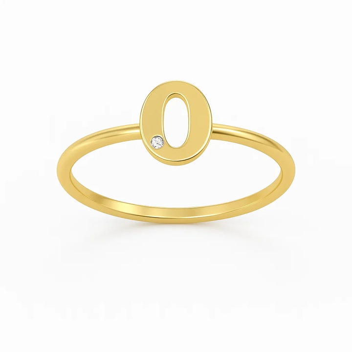 Inel din Aur 14K cu Initiala „O” cu Piatra Zirconiu
