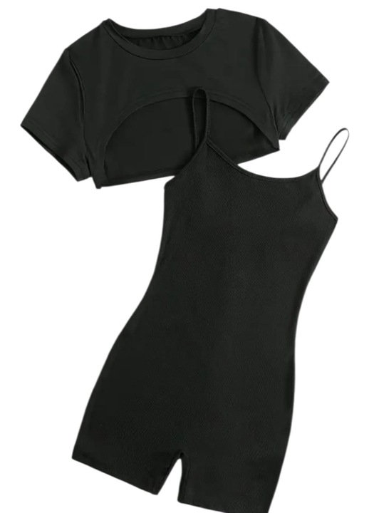 Compleu dama modern, 2 piese, negru, din bumbac elastic, M