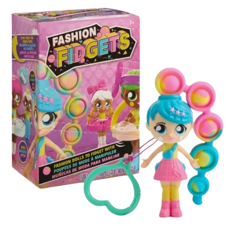 Papusi Pop It, Fashion Fidgets, set mini-dolluri cu functii tactile, multicolor, 7 ani