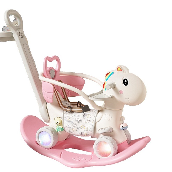 Gyerekhinta, Flippy, 3 az 1-ben, háttámlával és biztonsági rúddal, fogantyú kosárral, asztali tálca, világító kerekek, 80 x 43 x 83 cm, műanyag, + 3 éves kortól, rózsaszín