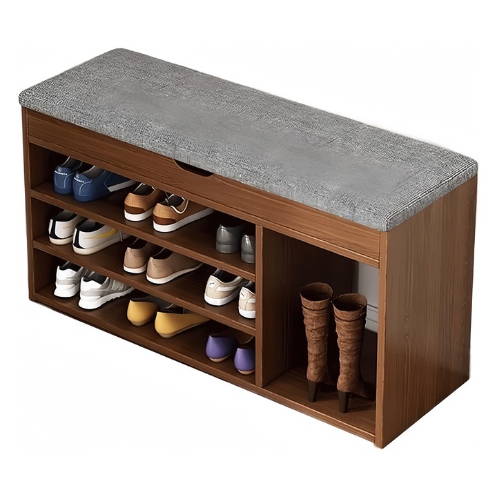 Пейка за обувки с пейка, Wacorresi, Пейка за съхранение на обувки, Пейка за обувки, с подплънки, 3 отделения, Дебел плот на пейката, преградни стени за съхранение, качествени дъски, стабилна носеща опора, пестене на място, 80X30X51см, тъмнокафява