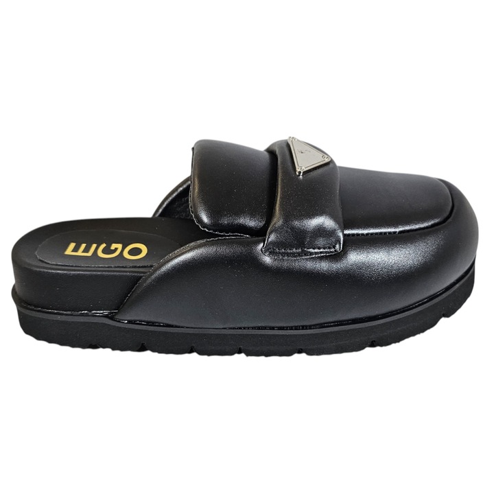 Saboti Dama EGO UK Prad-a Mule, Piele Ecologica Neagra, Flatform Masiv, Lightweight, Marimea 38 EU