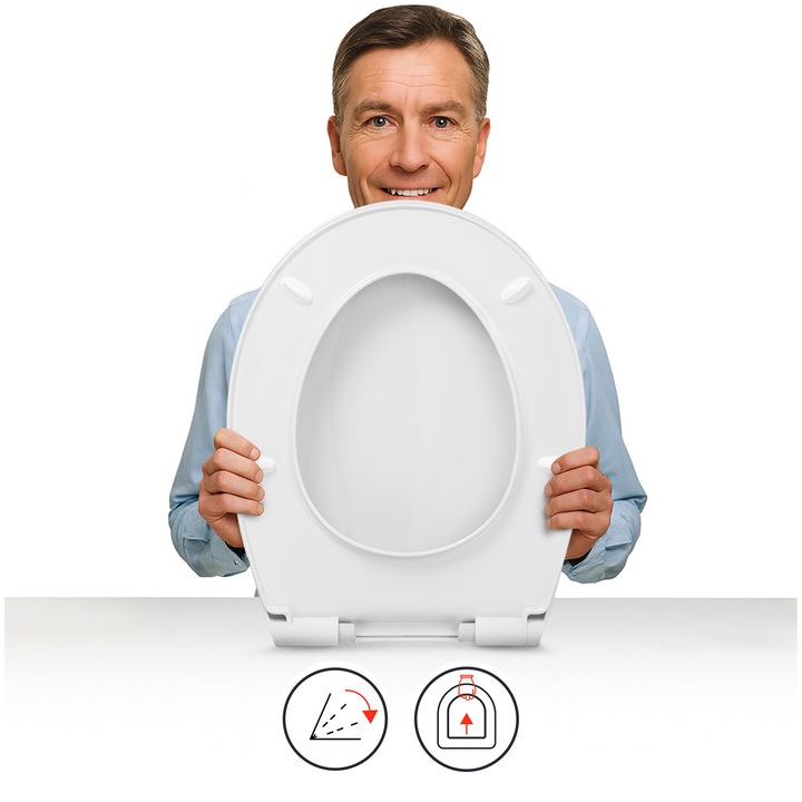 Capac WC, Cu Cadere Lenta Pentru Cersanit Mito, Hamberger, Material Duroplast, Culoare Alb, Montare Plastic, Strat Antibacterian, 44,5 x 36 x 15,5 cm, Alb