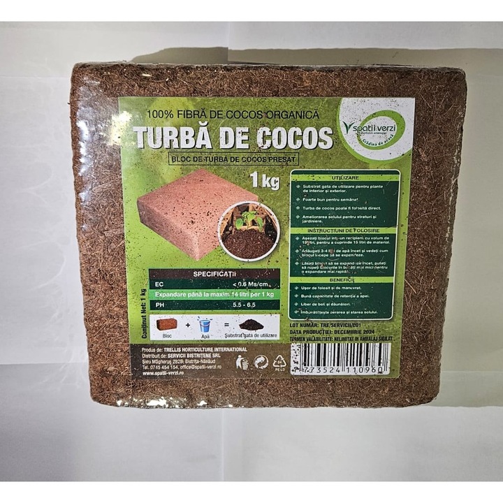 Turba de cocos, spatii-verzi, 1kg( 2 bucati)