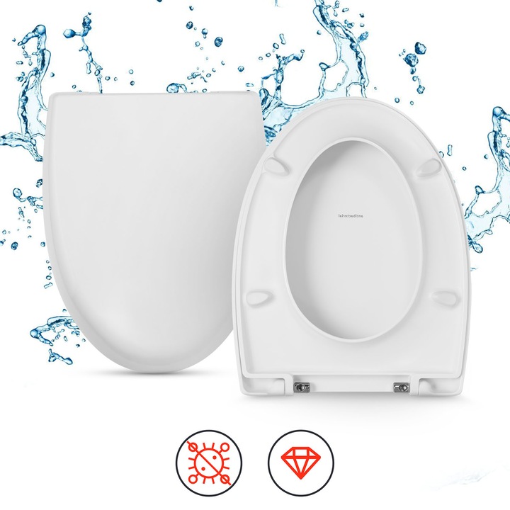 Capac De Toaleta, Cersanit, Venezia, Material Duroplast, Antibacterian, Rezistenta La Incarcare De Pana La 160 Kg, Prinderi Din Otel Inoxidabil, 44 x 35,5 cm, Alb