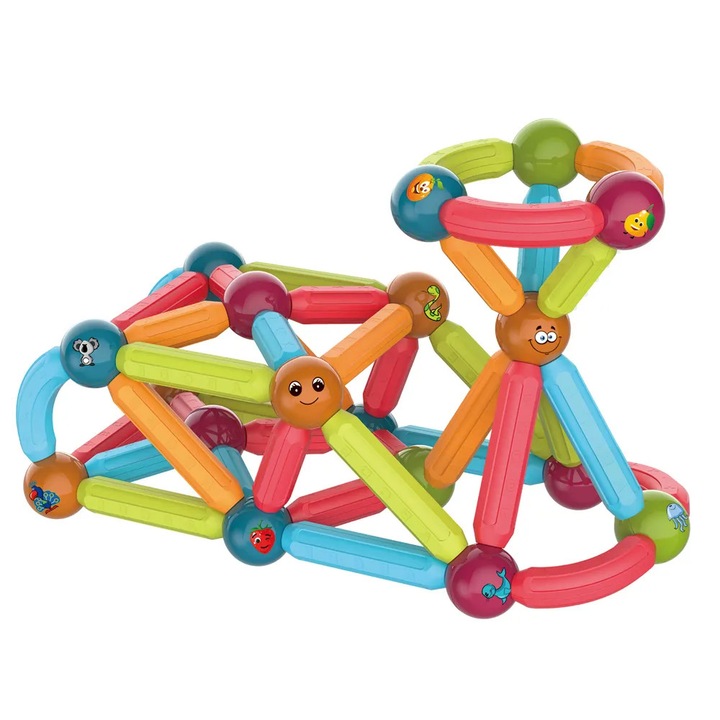 Joc educativ constructii magnetice Magnetic Sticks cu animale, 76 piese, multicolor, Toyska®