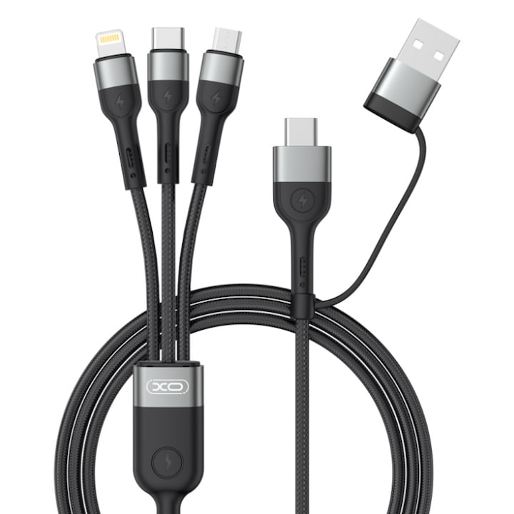 Cablu Incarcare XO Design USB-A / USB-C - Lightning / microUSB / USB-C NB254 60W 1.2m Negru