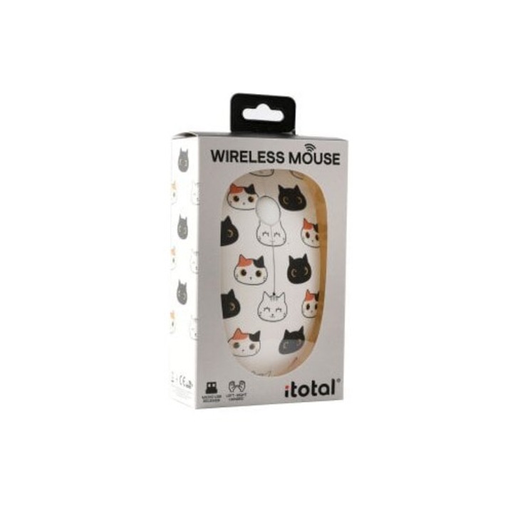 iTotal безжична мишка, дизайн с котки, многоцветна, 10.9x6.25x3.1см