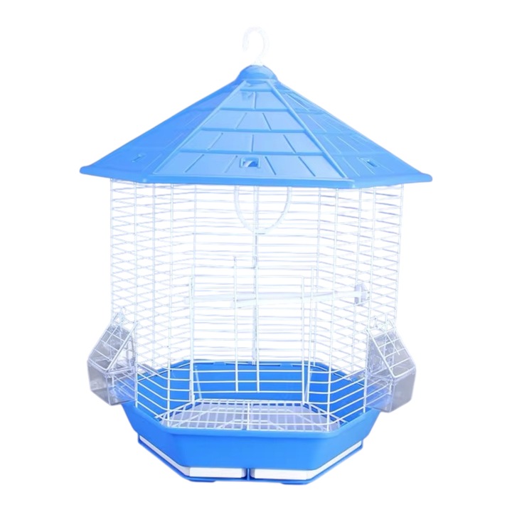 OEM Rozsdamentes acél kalitka, kis és közepes madaraknak, könnyen tisztítható, 43x35x30 cm, kék