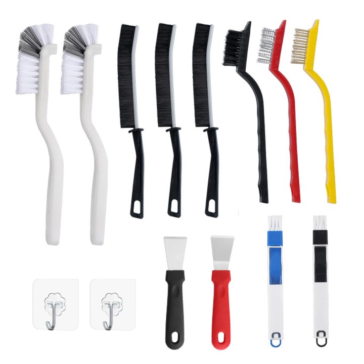 Set de 14 perii de curatare multifunctionale, kit pentru spatii inguste, potrivit pentru bucatarie, baie, toaleta si sine de ferestre