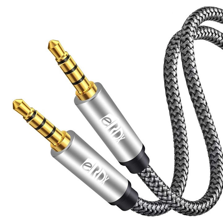 Cablu Audio Stereo eRDX® – Jack 3.5mm la Jack 3.5mm, 2m, TRRS, Compatibil Microfon / Casti / Telefon / Laptop / Controller