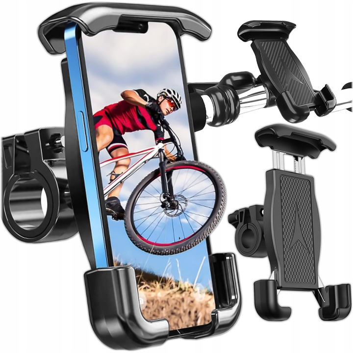 Suport Telefon pentru Bicicleta si Trotineta, Suport Universal pentru Ghidon, Fixare Sigura pentru Smartphone, Suport Telefon pentru MTB, Motocicleta si Scuter, Montare Rapida, Negru