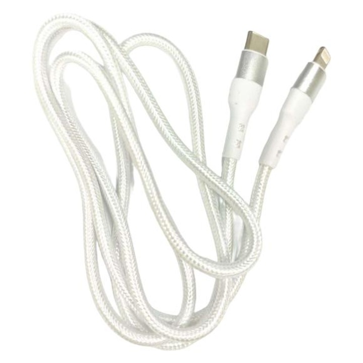 Cablu date, pentru Apple Iphone X, 11, 12, 13, 14 Pro & ProMax, USB-C la Lightning, Nylon, 2m, SEZAC, alb