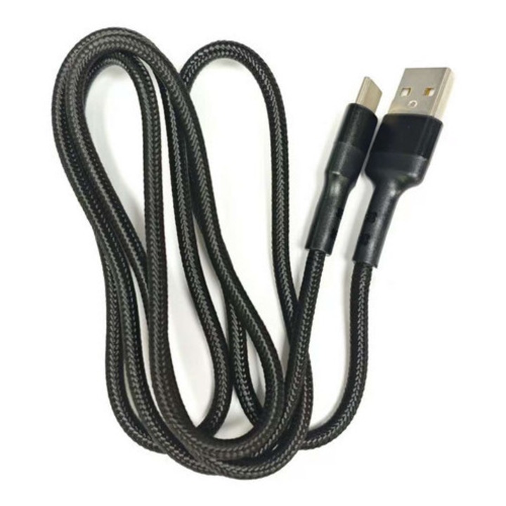 Cablu date, Compatibil cu Toate Brandurile (Samsung, iPhone 15 & 16, Xiaomi, Huawei), Type-A la Type-C, Aluminum, Nylor, 2m, SEZAC, Negru