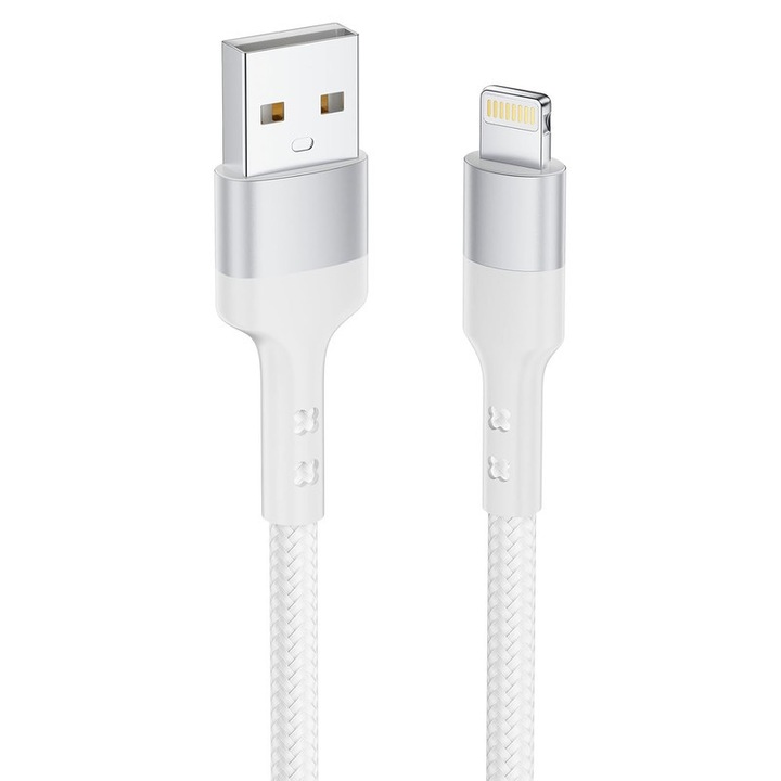 Cablu alimentare si date, USB la tip Lightning, 2m, braided, SEZAC, alb