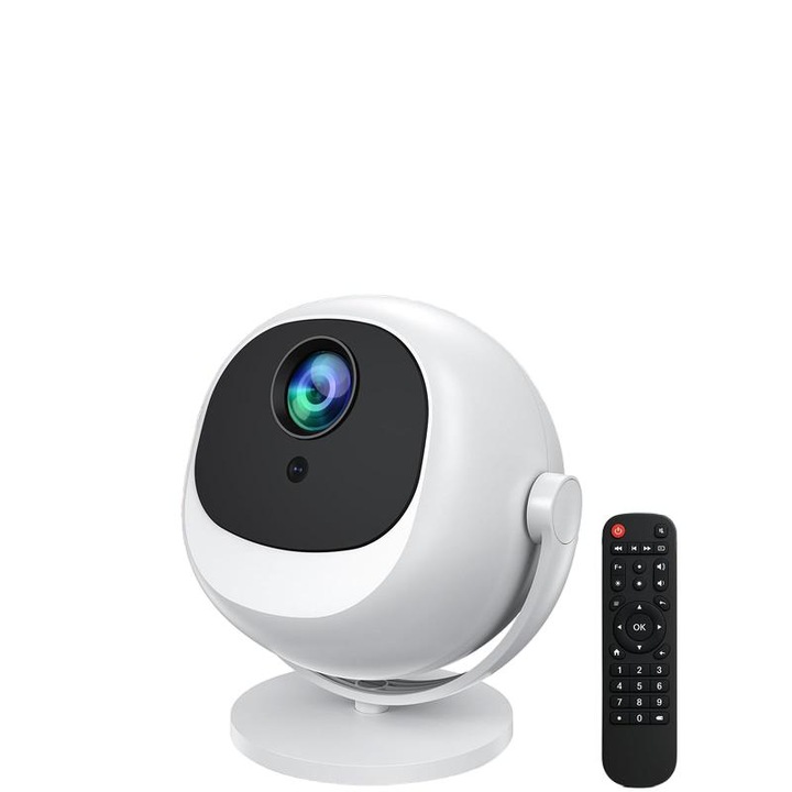 Videoproiector mini portabil, 4K, WiFi si Bluetooth, design rotativ 360°, 12000 lumeni, 1920x1080, proiectie de la 30-300"