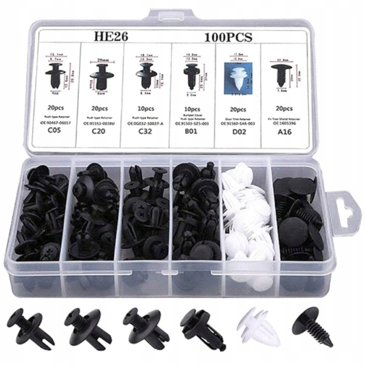 Set 100 accesorii auto, ST PARTS, clipsuri, prinderi, multicolor