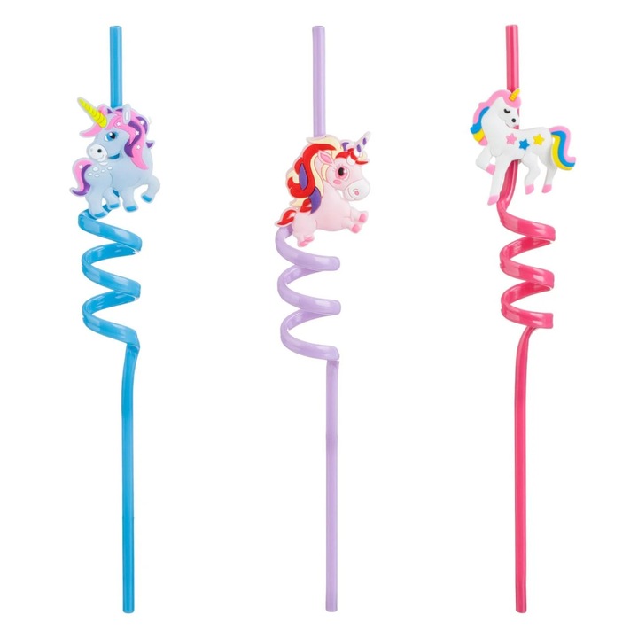 Paie reutilizabile rasucite din plastic unicorni ø6x270mm - 3buc