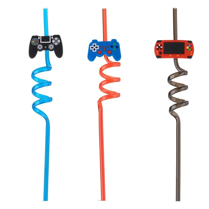 Paie din plastic reutilizabile spiralate rosii bleu negre game ø6x270mm - 3buc