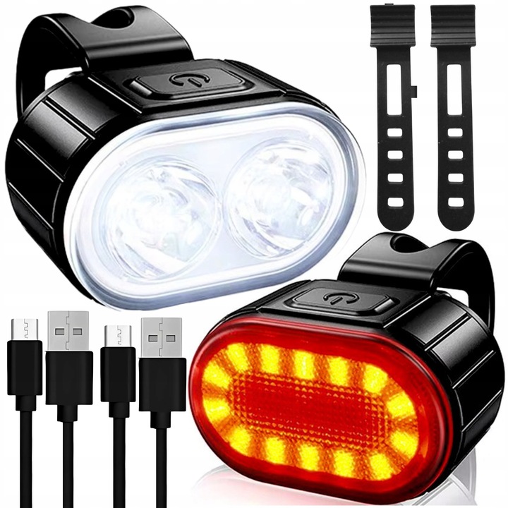 Set 2 Lampi Led Gearox pentru Bicicleta, Negru Mat, 200 Lumeni, Dimensiuni 30x45x30 mm