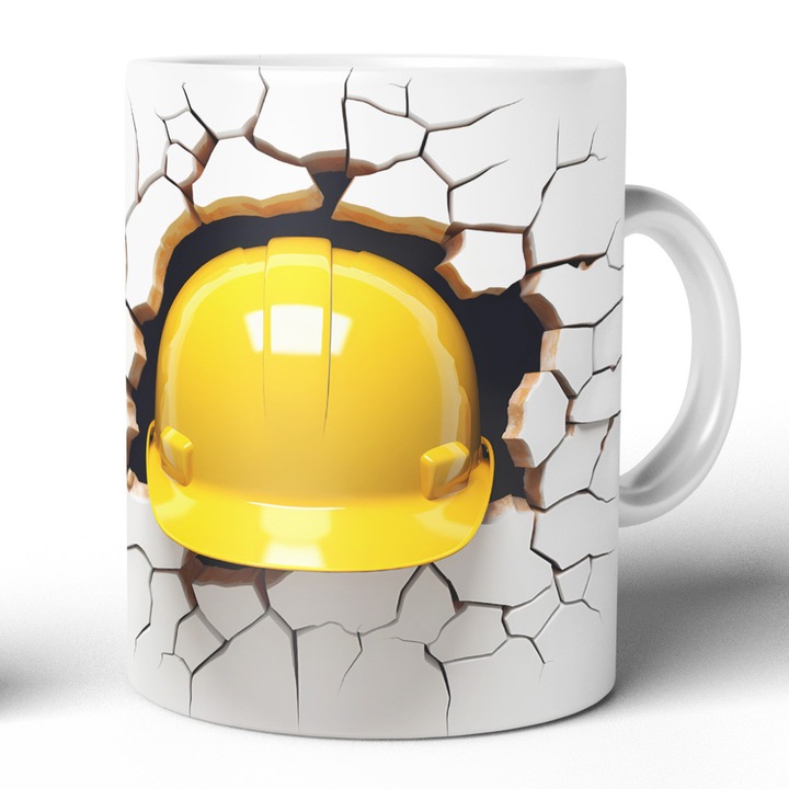 Cana Ceramica Constructor 330 ml JOYSTOS – Design Amuzant cu Casca de Protectie, Cadou Ideal pentru Muncitori, Ingineri, Meseriasi, Cana Personalizata pentru Cafea sau Ceai