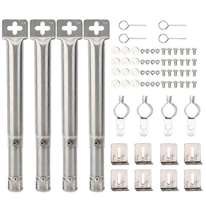 Set 4 arzatoare tubulare drepte din otel inoxidabil pentru gratar, lungime 30.5x44.5cm, argintii