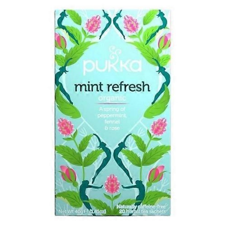 Ceai organic din plante Pukka, Mint Refresh, 20 plicuri, menta, fenicul, trandafir