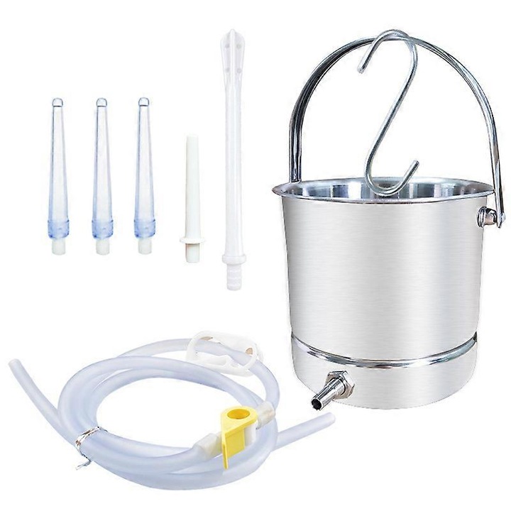Kit de curatare colon cu galeata din otel inoxidabil, capacitate 2L, tub din silicon, utilizare acasa