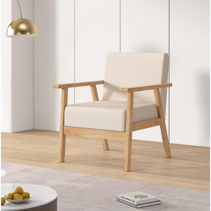 Canapea Mcc, 1 loc, cadru din lemn, tesatura din in, bej