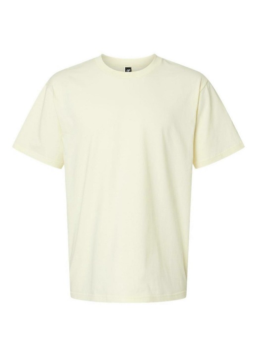 Férfi póló, Gildan, pamut, bordázott nyakkivágás, törtfehér