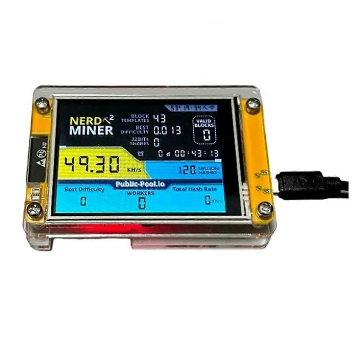 Криптовалутен миньор, ESP32-S3R8, 49KH/s, USB-A, пластмаса, цвят като на снимката