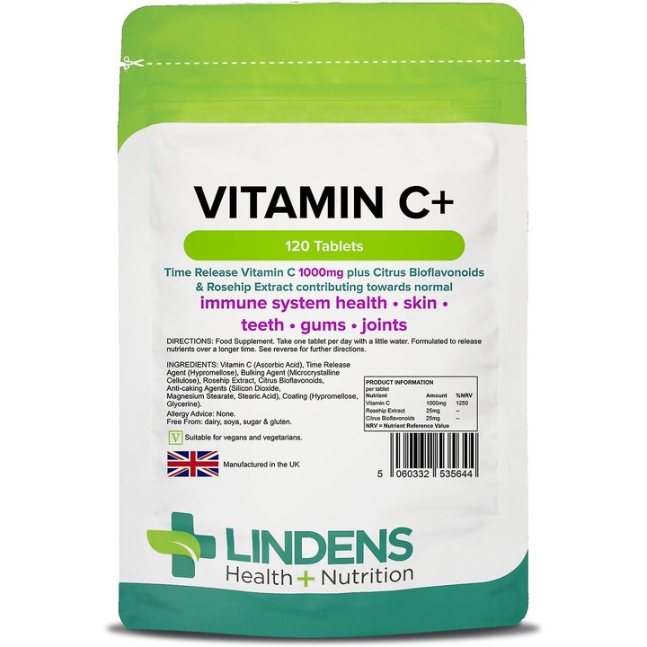 Vitamina C+ 1000mg Lindens cu macese si bioflavonoide, 120 tablete