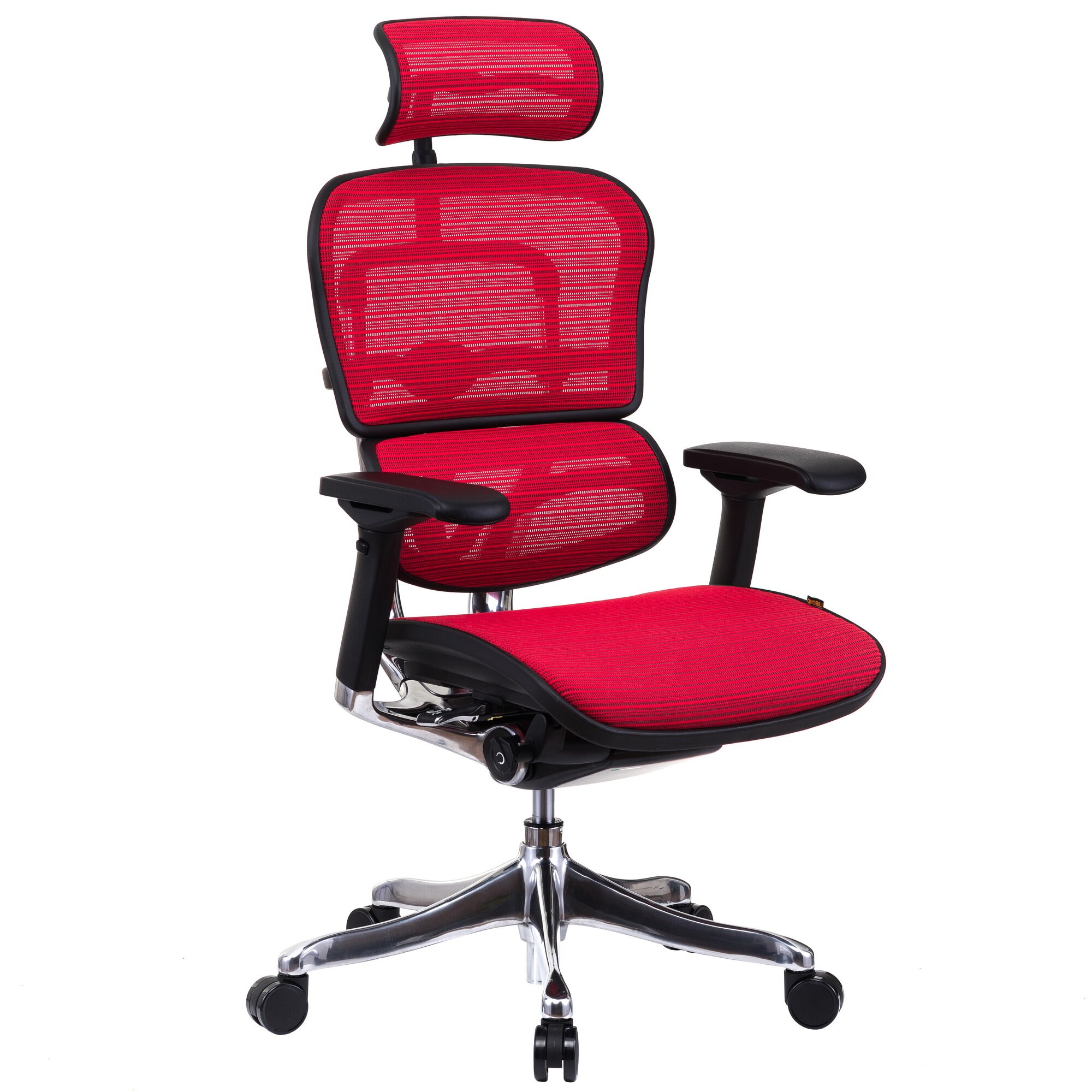 Scaun QMOBILI Ergohuman v2 Plus Elite, mesh 3D Rosu, cu tetiera 2D, suport lombar, brate reglabile 4D, sezut translabil