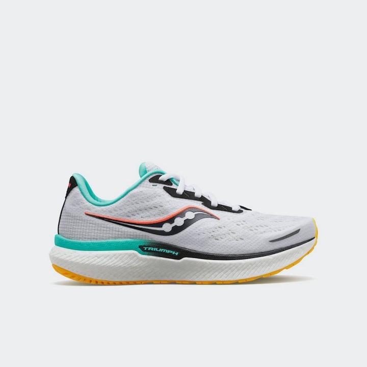 Pantofi sport barbati, Saucony Triumph 19, alb/negru/vizi, amortizare ultra-moale, textil, multicolor, 38 EU