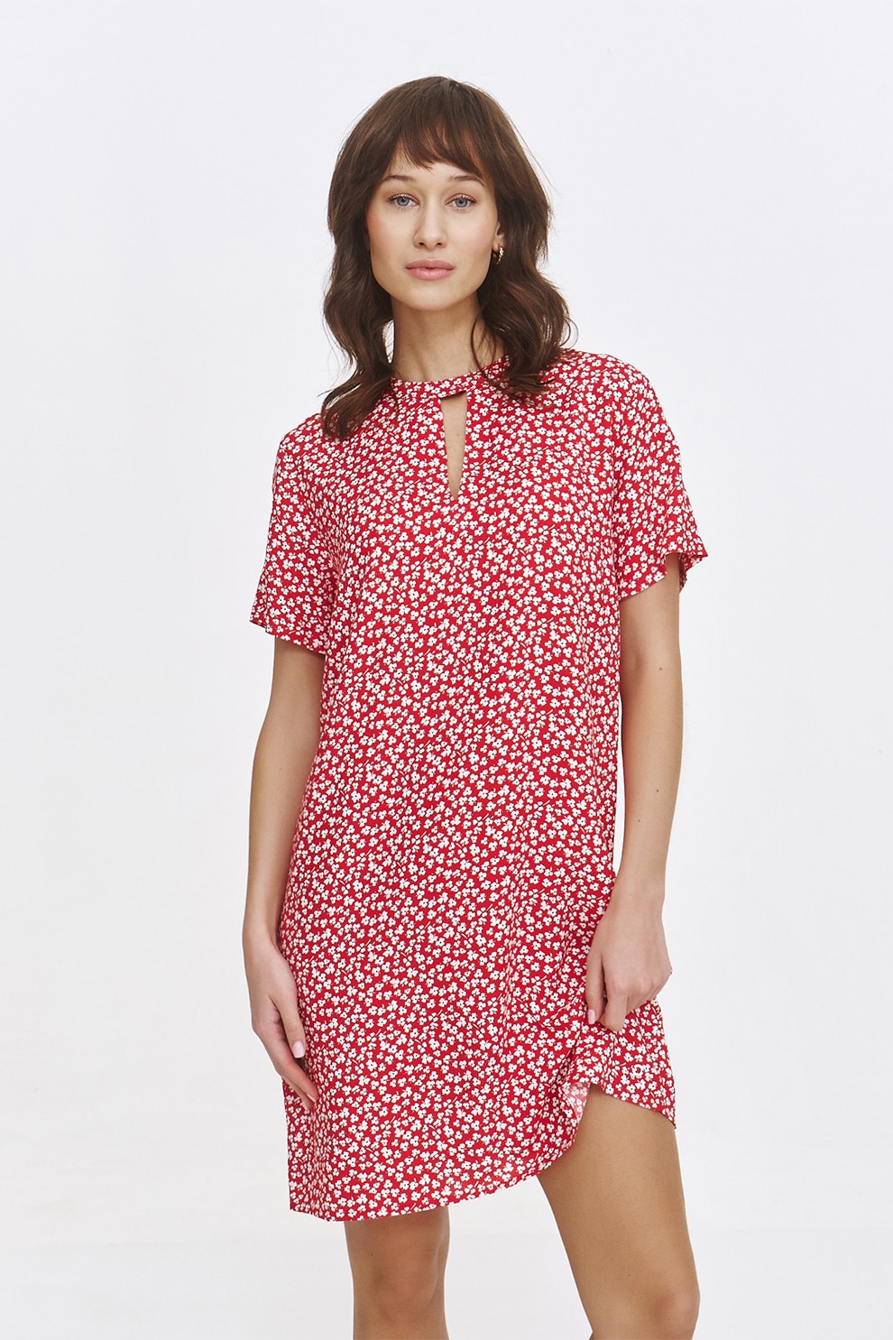 Top Secret, Rochie scurta cu model floral, Rosu, Alb, 36