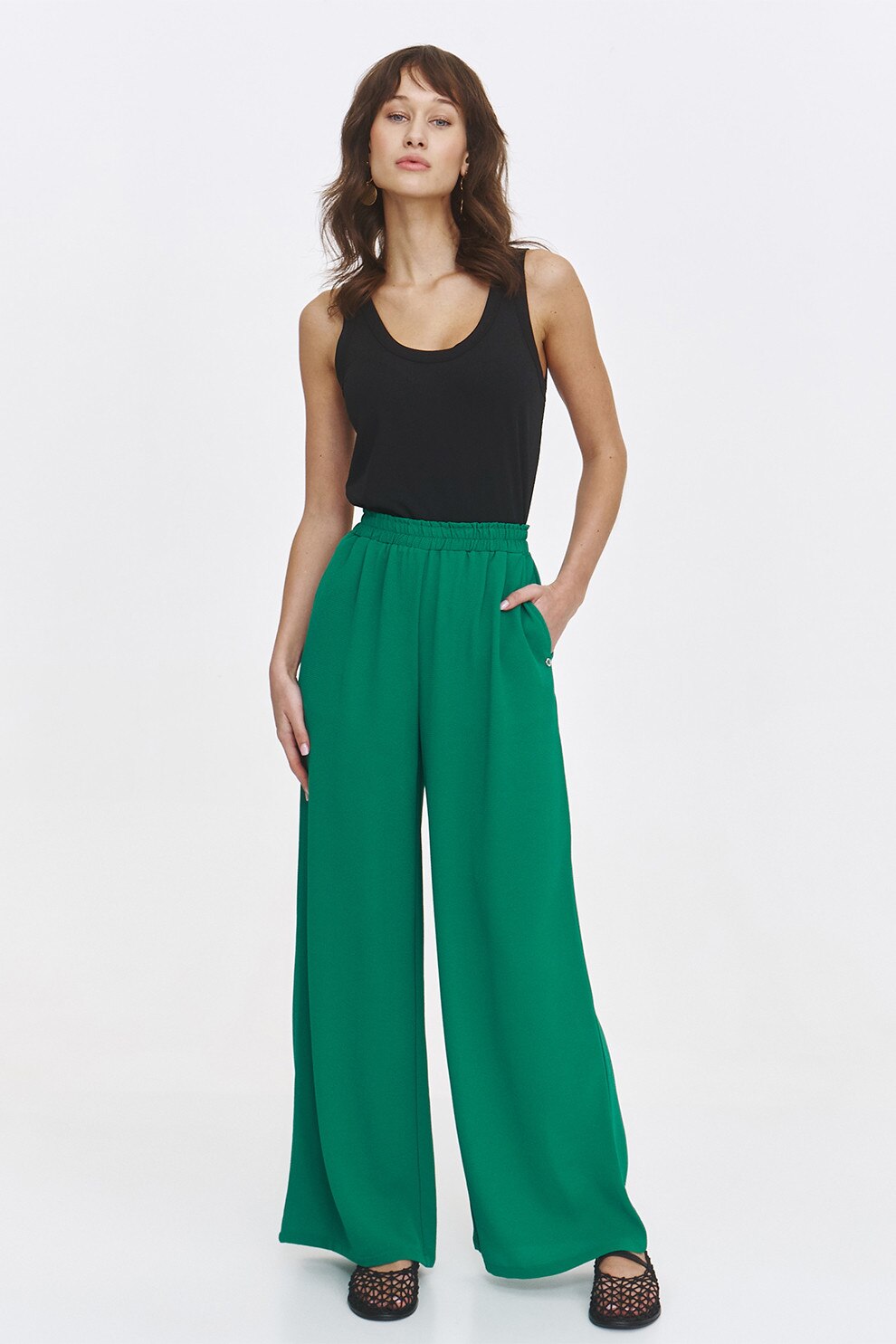 Top Secret, Pantaloni cu croiala ampla si buzunare laterale, Verde, 38