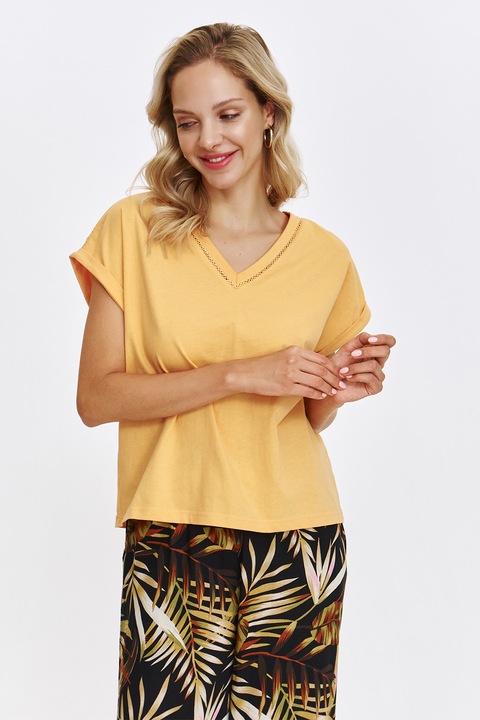 Top Secret, Tricou uni cu decolteu in V, Galben sofran