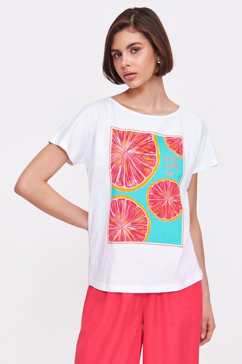 Top Secret, Tricou de bumbac cu decolteu rotund, Rosu/Alb/Turcoaz