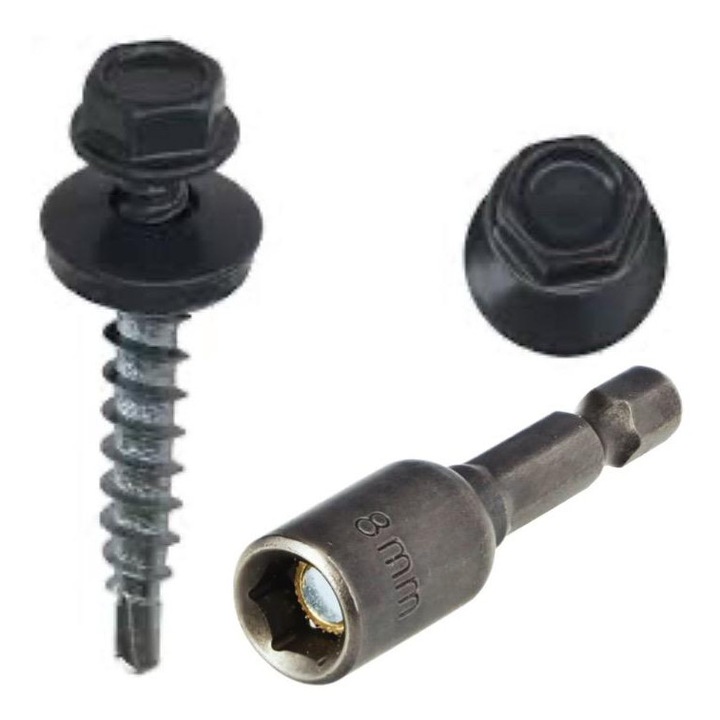 Surub tabla+saiba epdm 4.8X35 Gri antracit Ral 7024 varf pt.lemn cu cheie (set 100 buc)