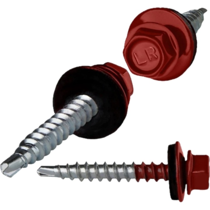 Surub tabla+saiba epdm 4.8x20 Rosu Ral 3011 varf pt lemn (set 250 buc)