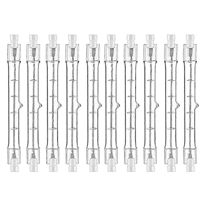 Set 10 becuri halogen, R7S, 200W, 118mm, transparent, 230V, 2000 lumeni