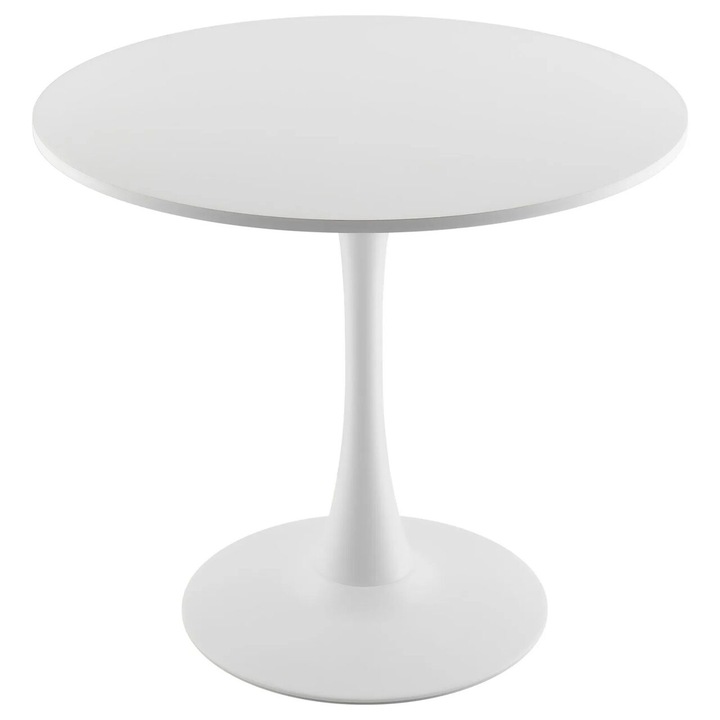 Vivatechnix Кръгла кухненска маса MDF/Стомана, 800x800x725 мм, Бяла, 2-4 души