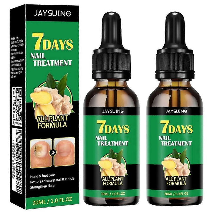 Tratament pentru ciuperca unghiilor, Jaysuing, 30ml, set 2 flacoane, extract de ghimbir si turmeric, 10.5cm x 2.8cm