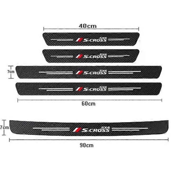 Placute de protectie pentru pragul usii auto, set 5 buc, pentru Suzuki S-Cross, fibra de carbon