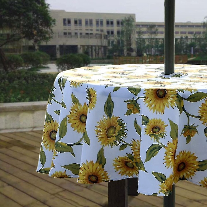 Fata de masa rotunda 60", impermeabila, cu fermoar, model frunze, set pentru exterior