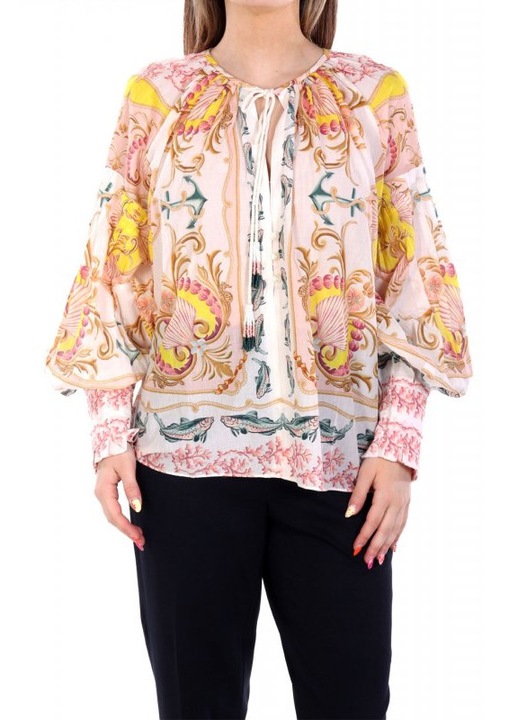 Bluza dama, FARM RIO, magic maneca plisata, crem, bumbac, Crem