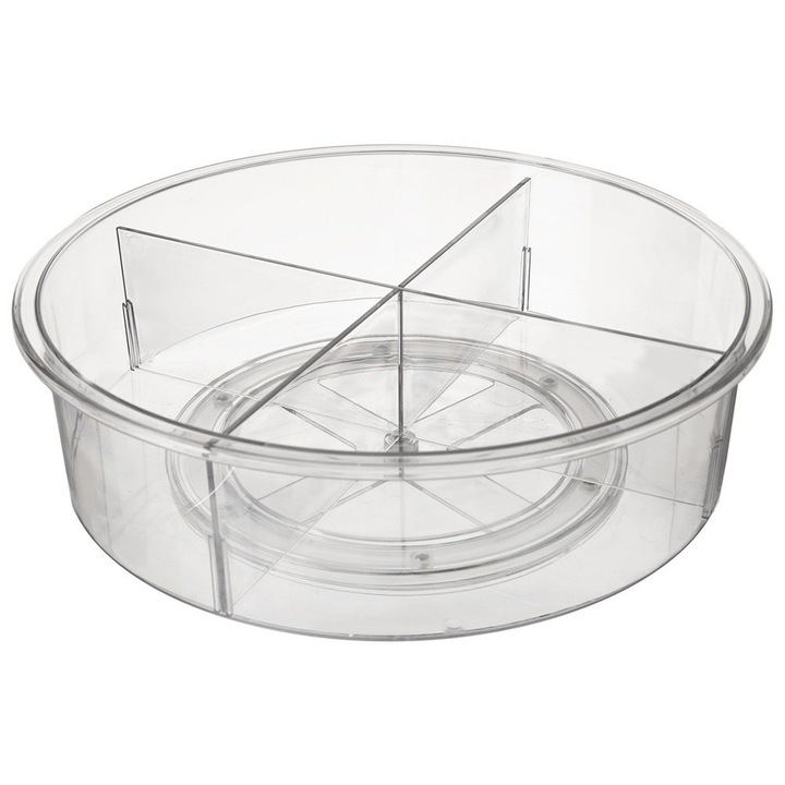 Въртящ се органайзер, Orion, 30x9 см, прозрачен, разделен на 4 секции, въртящ се на 360°, изработен от 100% пластмаса