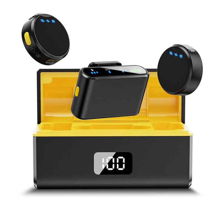 2 db-os STARGRIG vezeték nélküli csíptetős mikrofon szett, zajszűrős, hordozható, fekete