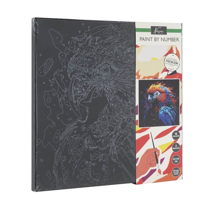 Set pictura pe numere 30x30 cm panza neagra Papagal